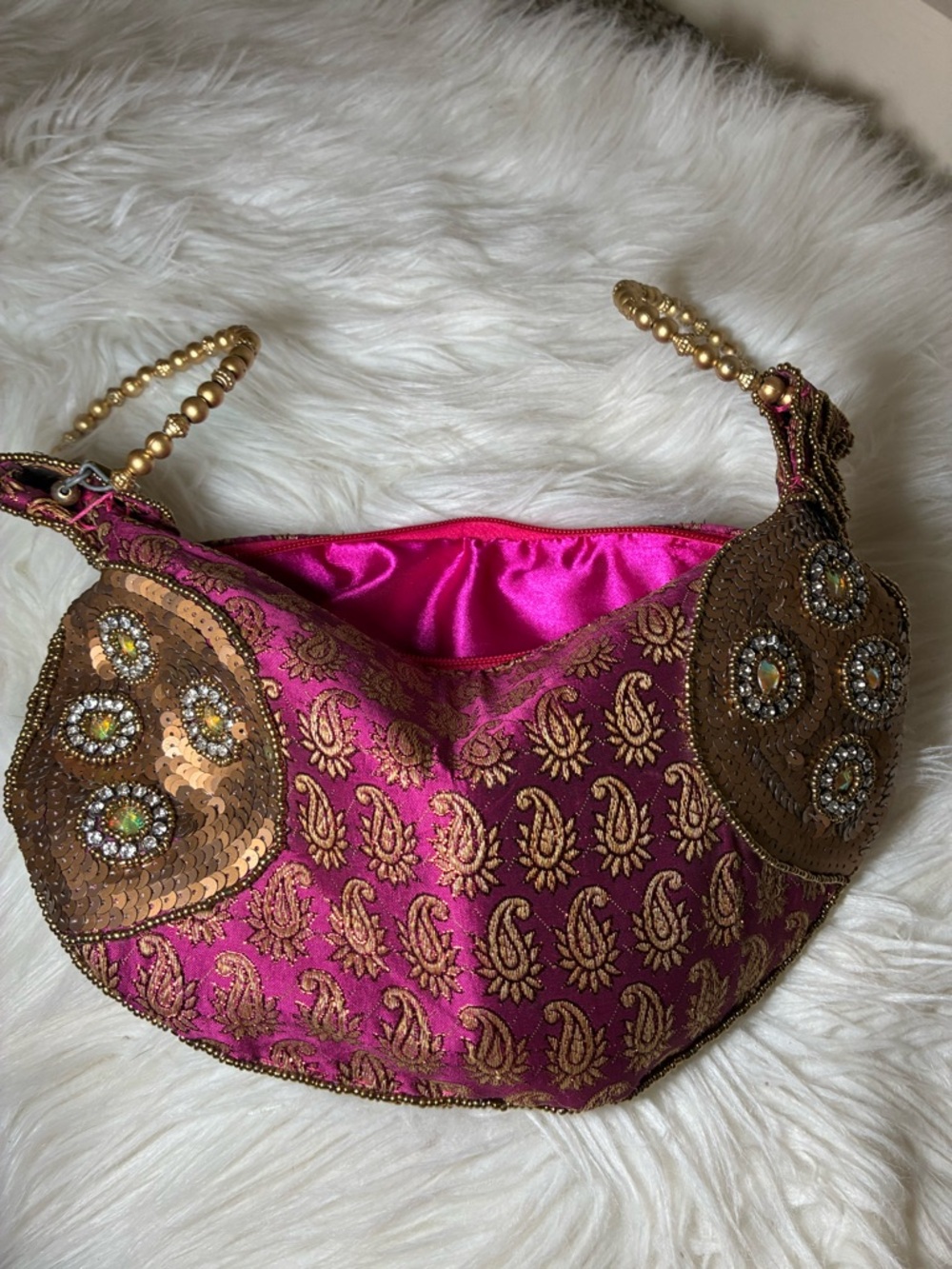 Embellished Pink Satin Women's Shoulder Bag